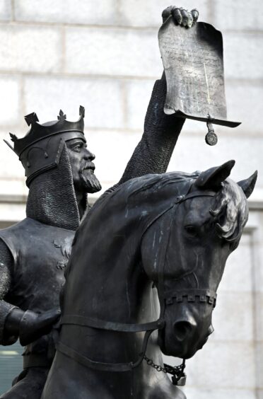 Robert the Bruce statue outside Marischal College in Aberdeen.