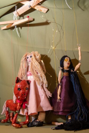 Three puppets made by S3 pupils from The Gordon Schools.