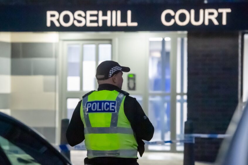 Police at Rosehill Court in Aberdeen.