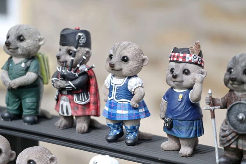 Meerkat ornaments in Scottish dress