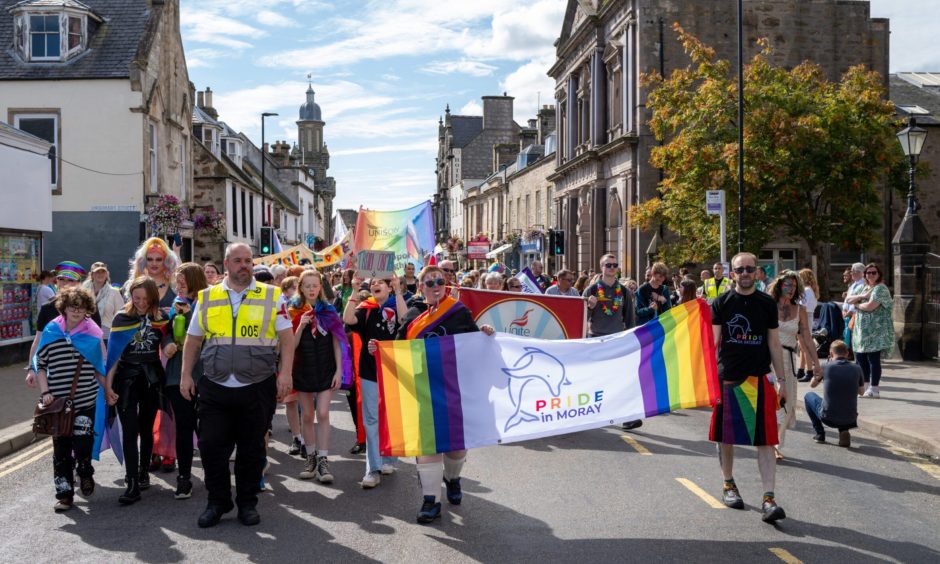 Pride in Moray parade on Forres High Street. 