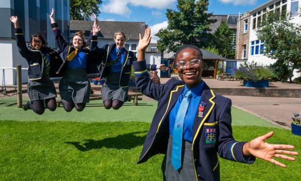 Celebrating St Margaret's School for Girls pupils (from left) Angelica Kumari, Celine Muir, Erin Strathie, and Joy Olanrewaju. Image: St Margaret's School for Girls