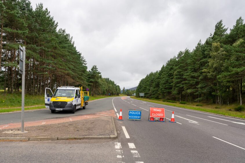 Road closed sign on A9