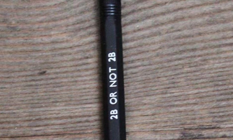 Black pencil with 2B or not 2B on it in silver writing. 