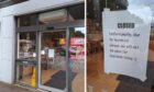 The exterior of KFC Inverness and a poster saying that the restaurant is closed.