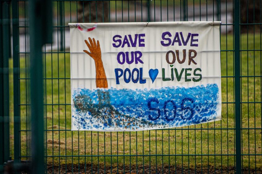 One of the many protests against the closure of Bucksburn pool was held on April 30 2023. Image: Wullie Marr / DC Thomson