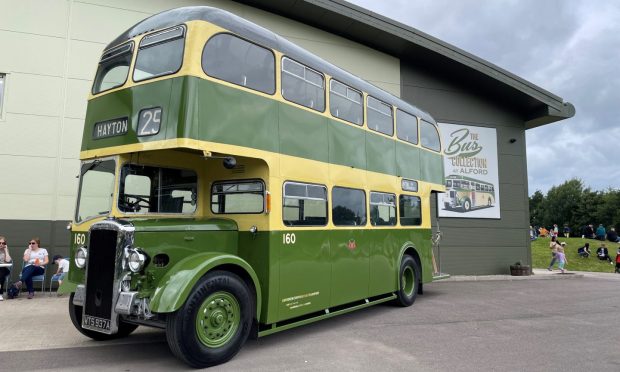 The newly-restored 1951 Daimler double-decker, unveiled at Alford Bus Collection in tribute to late founder Gordon Mills. Image: Kirstie Waterston/DC Thomson