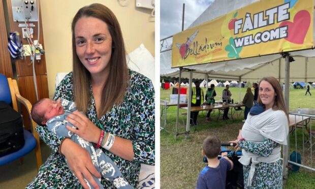 New mum Kate with baby Callan at Belladrum. Image: Belladrum.