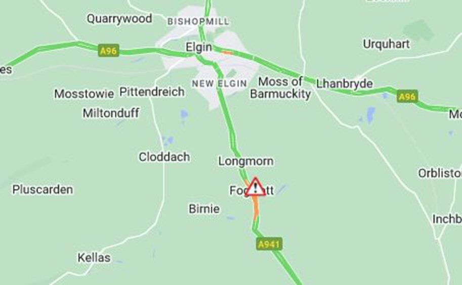 Map shows area of crash on A941 at Millbuies Country Park