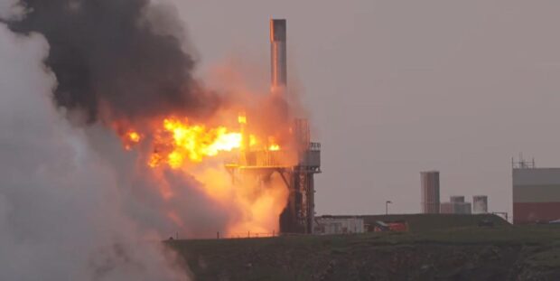 A rocket engine exploded during a launch trial at the UK's new spaceport in Shetland. Image: BBC