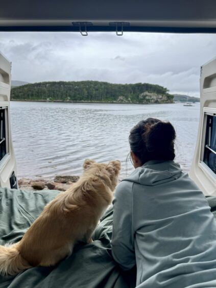 Teddy and his owner Laura Phillips, during their North Coast 500 adventure.