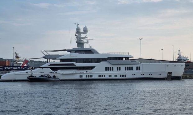 The superyacht belonging to John W Henry has docked in Aberdeen Harbour. Image: Graham Fleming