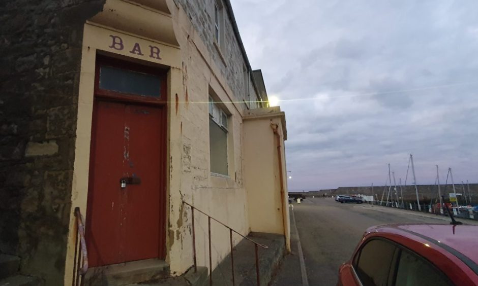 Harbour Bar and Lossiemouth waterfront. 