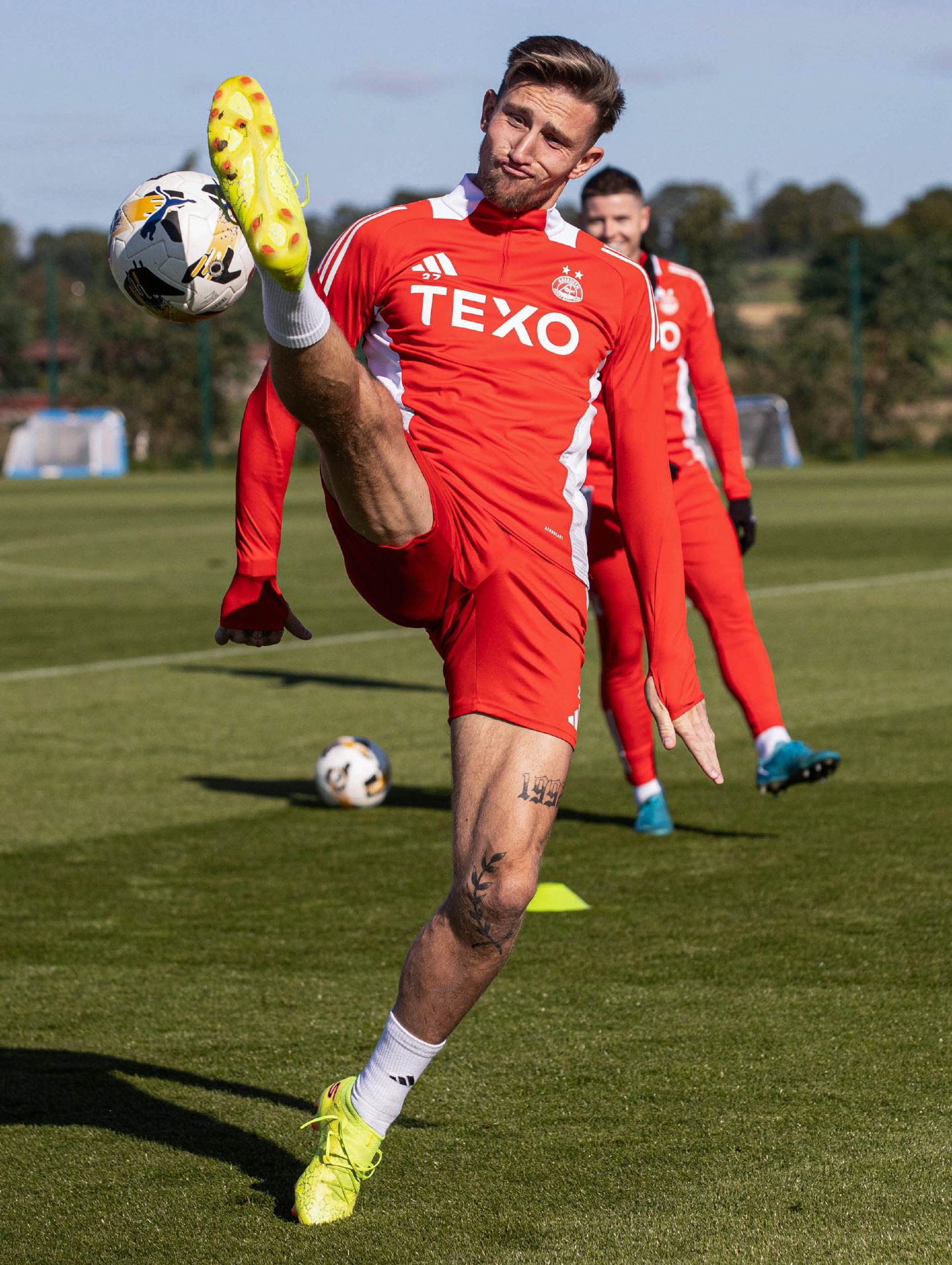 Defender Angus MacDonald during an Aberdeen training session at Cormack Park. Image: SNS 