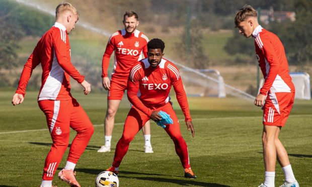 Duk during an Aberdeen training session at Cormack Park,,. Image: SNS