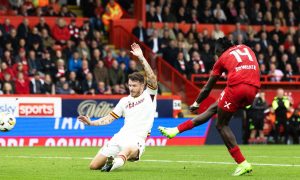 Aberdeen's Pape Gueye scores a superb solo goal to make it 1-0 against Motherwell. Image: SNS