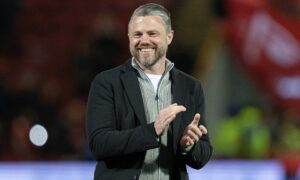 Aberdeen manager Jimmy Thelin at full-time after the 4-0 Premier Sports Cup quarter-final win against Spartans. Image: SNS