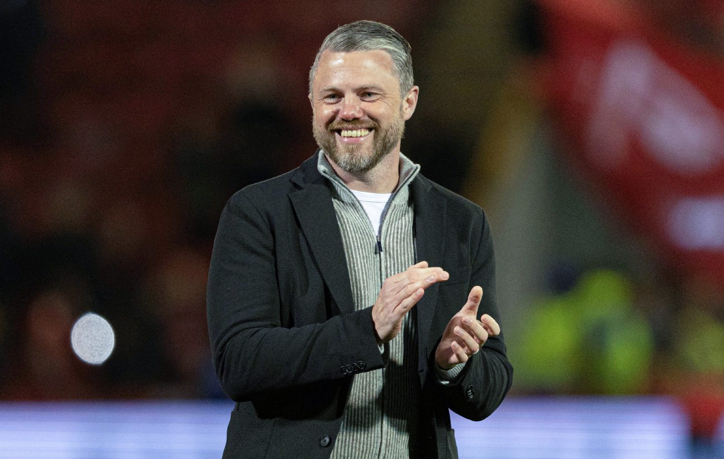 Aberdeen manager Jimmy Thelin at full-time after the 4-0 Premier Sports Cup quarter-final win against Spartans. Image: SNS