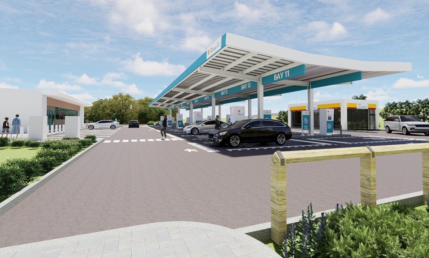 A design image of the proposed Shell EV charging hub