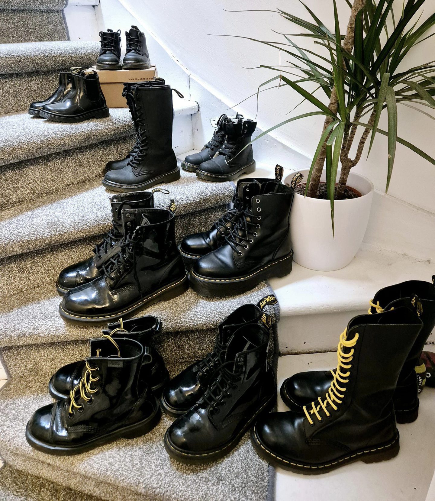 Doc Marten shoes displayed on stairs