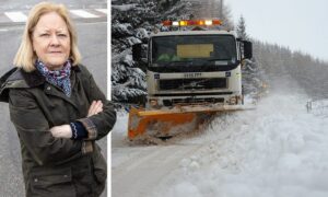 Councillor Ann Ross and an Aberdeenshire Council gritter.