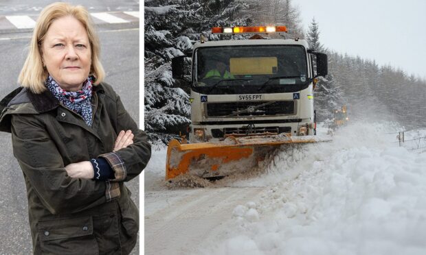 Councillor Ann Ross and an Aberdeenshire Council gritter.