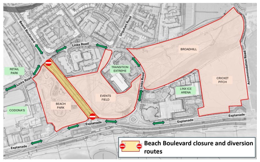 Beach Boulevard closure and diversion route.