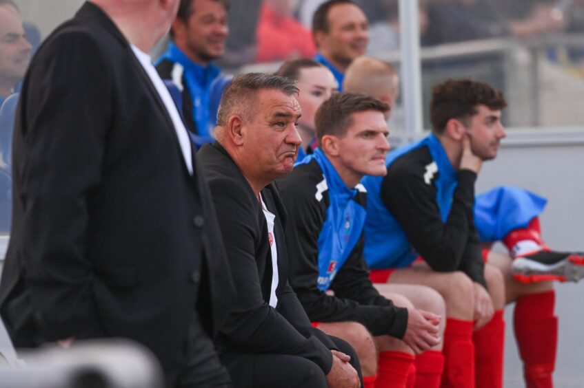 Watching on from the sidelines during the match. Image Darrell Benns/DC Thomson