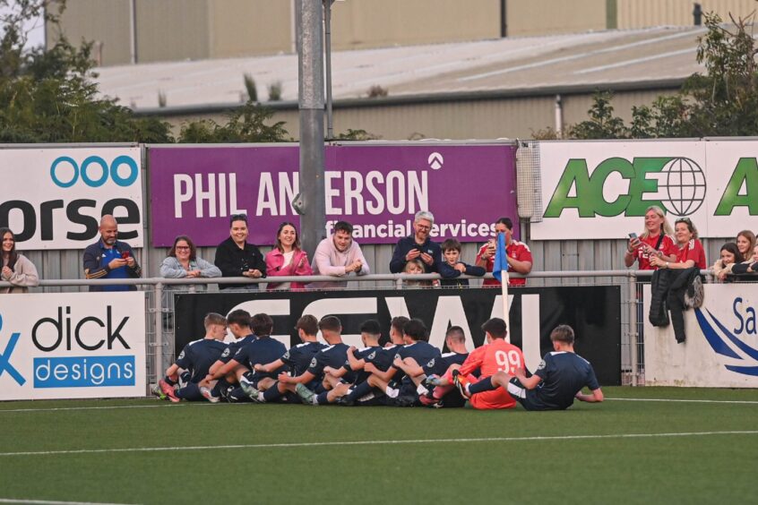 Pictured are Cove Youth scoring to make it 1-0. Image: Darrell Benns/DC Thomson