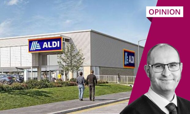 Collage of David Mackay profile and Aldi store artist impression.