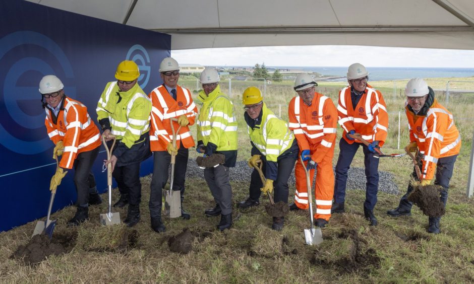 Project Director Ricky Saez (third left) told the P&J Peterhead can expect numerous benefits from EGL2. Image: SSEN