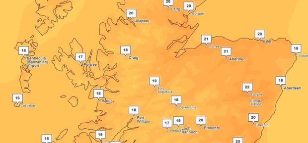 Temperatures are set to soar across Aberdeenshire. Image: Met Office.