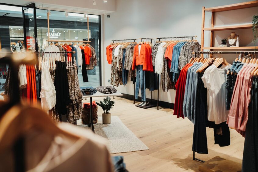 Clothes on display in Mint Velvet in Aberdeen