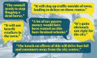 A selection of quotes in blue and yellow speech bubbles on a grey background of Academy Street