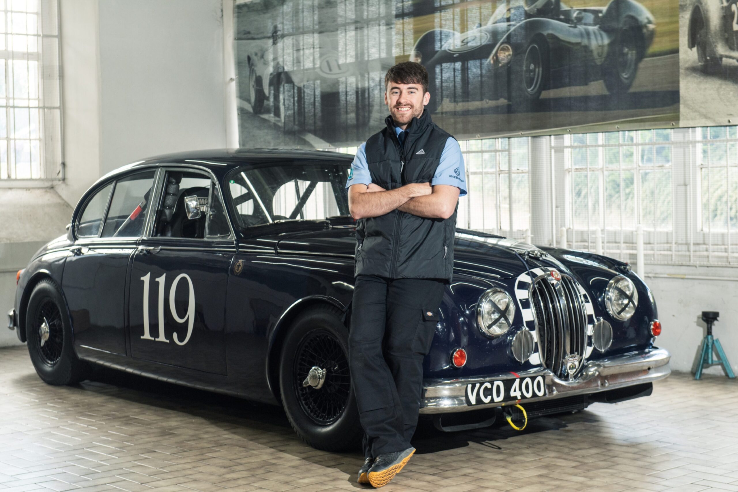 Bruce leaning against the Jaguar Mk2.