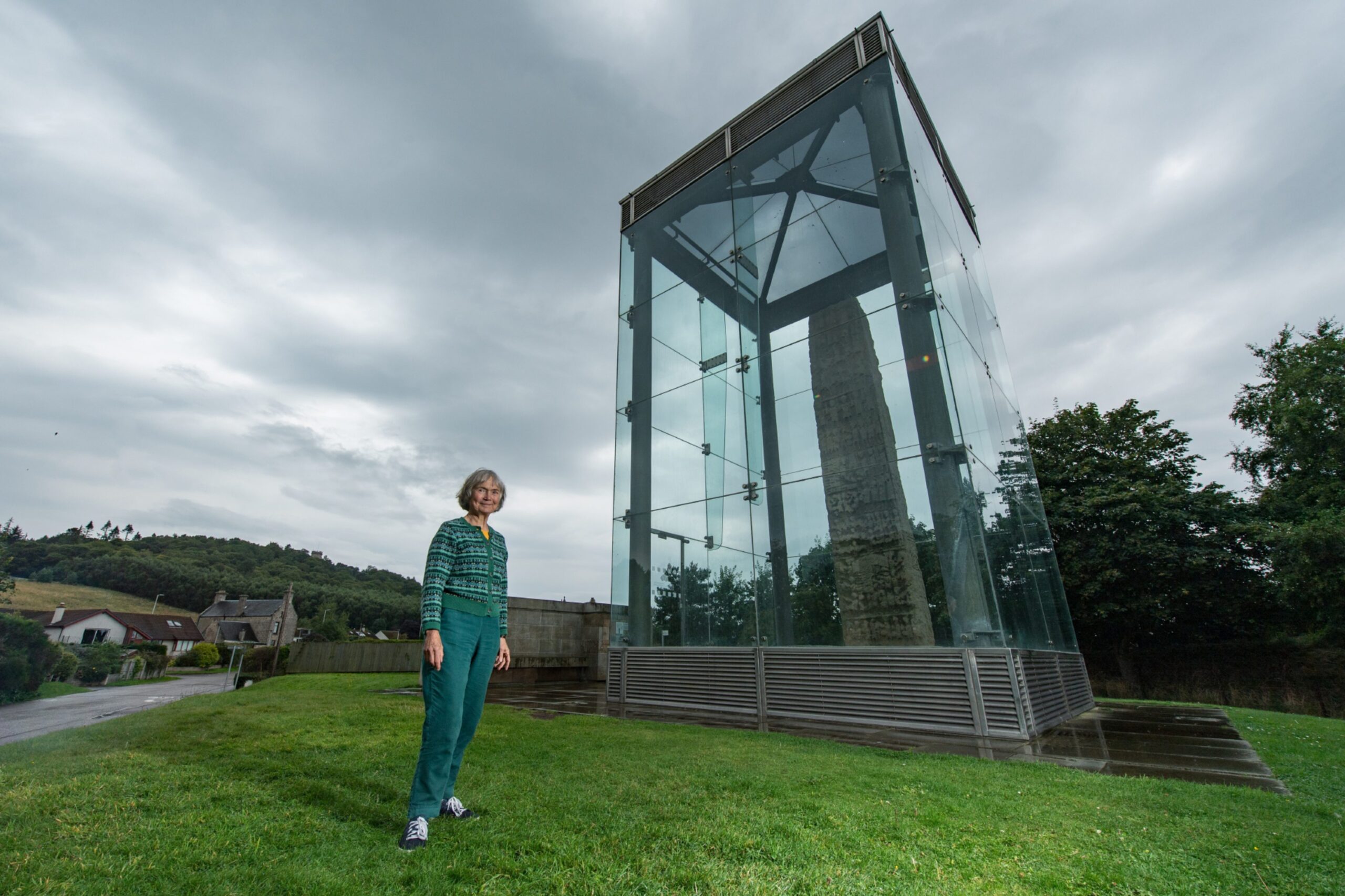 Jane Geddes in front of the stone 