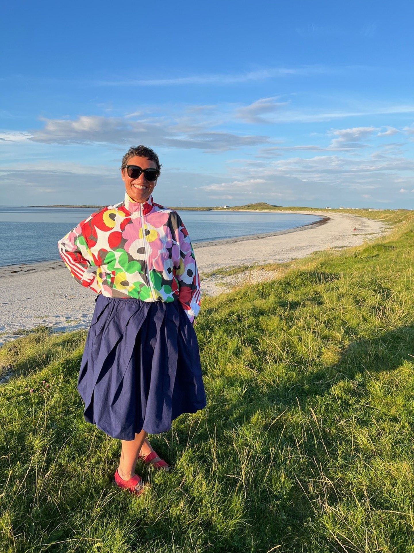 Jen Skinner near a beach on Tiree