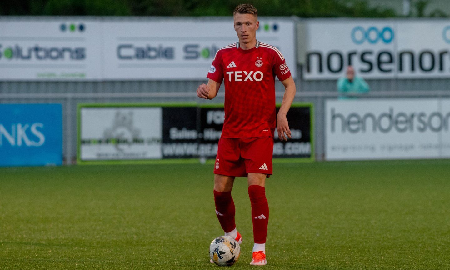 Aberdeen's Ante Palaversa in action against Cove Rangers in a testimonial for Blair Yule. Image; Kenny Elrick/DC Thomson