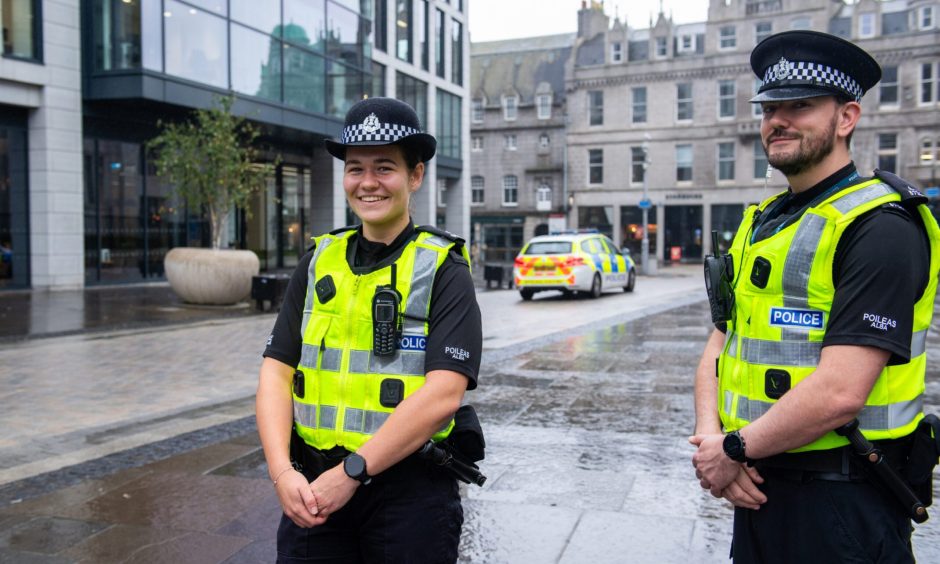 PC Melissa Jack and Kevin outside Marischal Square. Image: Kami Thomson/DC Thomson