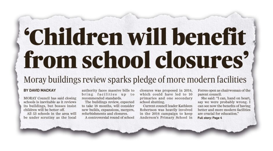 Press and Journal headline reading "children will benefit from school closures". 