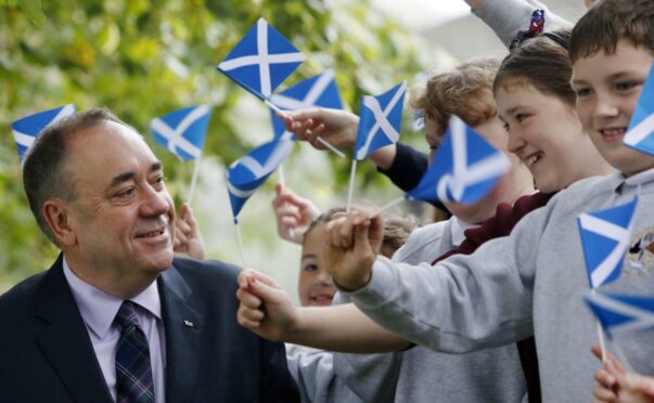 Alex Salmond in hometown Strichen on the day of the referendum. Image: PA.