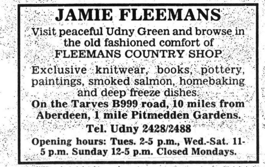 An advert in the Evening Express, 1984, for Fleemans Country Shop. Image: British Newspaper Archive 