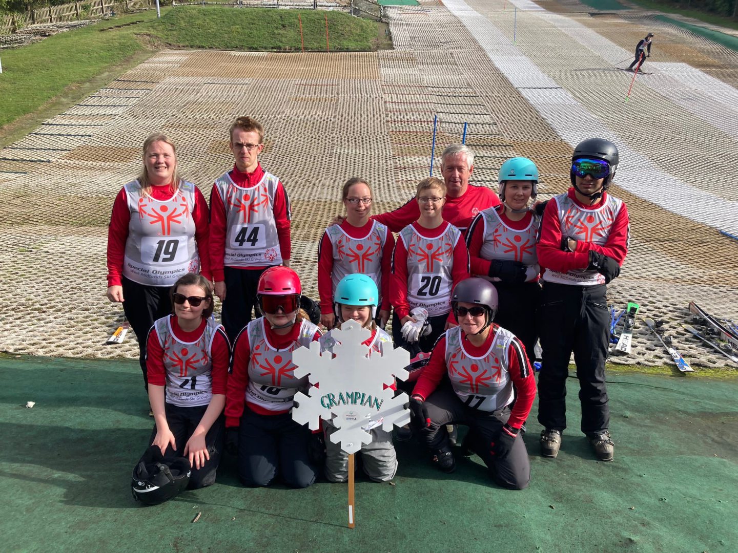 The Special Olympics alpine skiing team competing. 