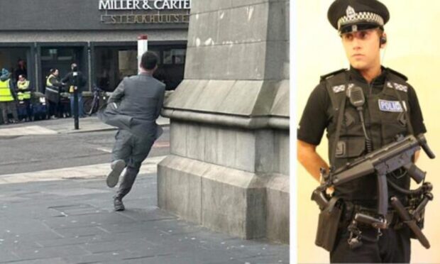 Stripper Stuart Kennedy ran away from our reporter outside court following his sentencing. Image: DC Thomson/Facebook.