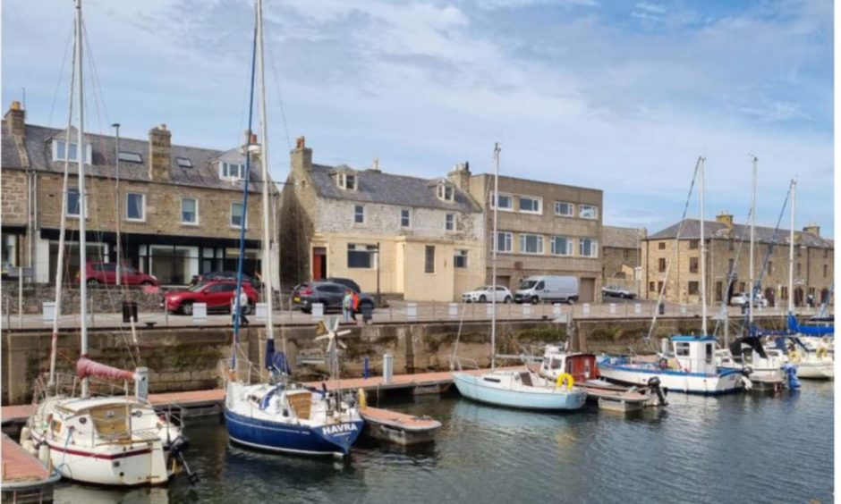 Looking across Lossiemouth marina to Harbour Bar. 