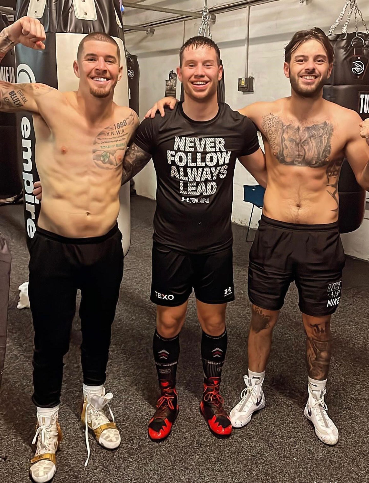 Aberdeen boxer Dean Sutherland with Regan Glackin (left) and Josh (Campbell) right in Glasgow . Image supplied by Dean Sutherland