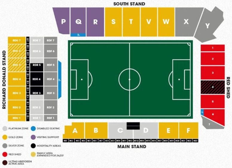 Pittodrie Stadium map for season tickets for Aberdeen FC