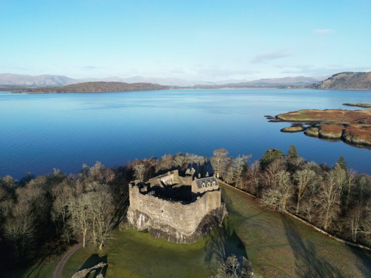 Aerial view of Dunstaffnage Castle. 