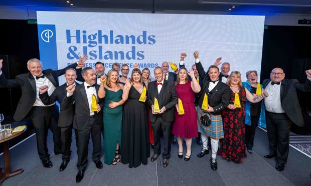 The winners of the 2024 Prosper Highlands and Islands Excellence Awards, alongside Rory Bremner. Image: Abermedia