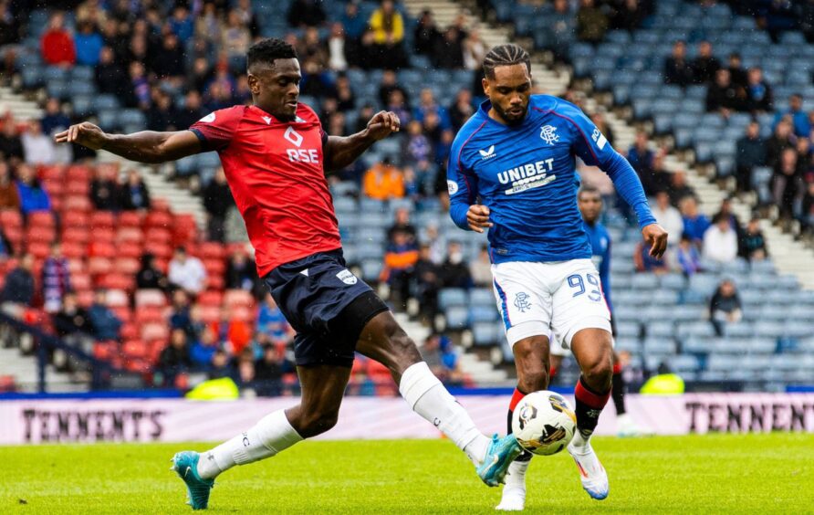 Akil Wright in action for Ross county against Rangers. 